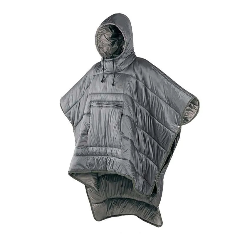 Outdoor cloak sleeping bag wearable blanket in army green with sleeves and 200x140cm dimensions