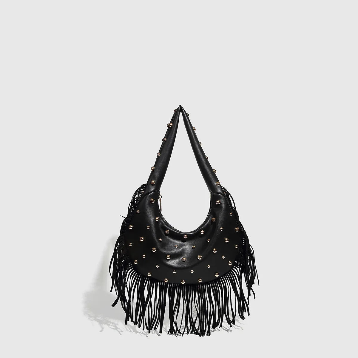 Retro tassel shoulder handbag in black or wine red with internal mobile phone compartment
