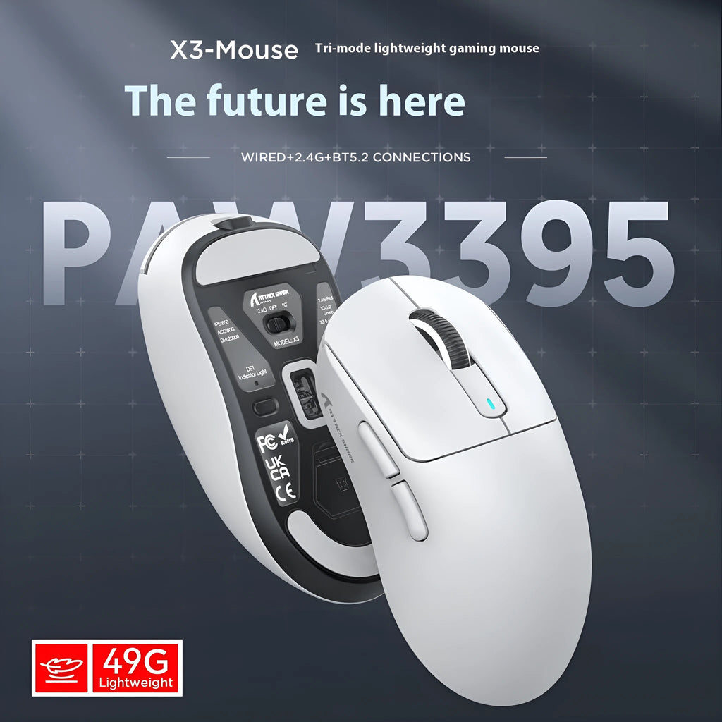 Black three-mode rechargeable computer mouse with parachute cord, shown next to USB receiver.