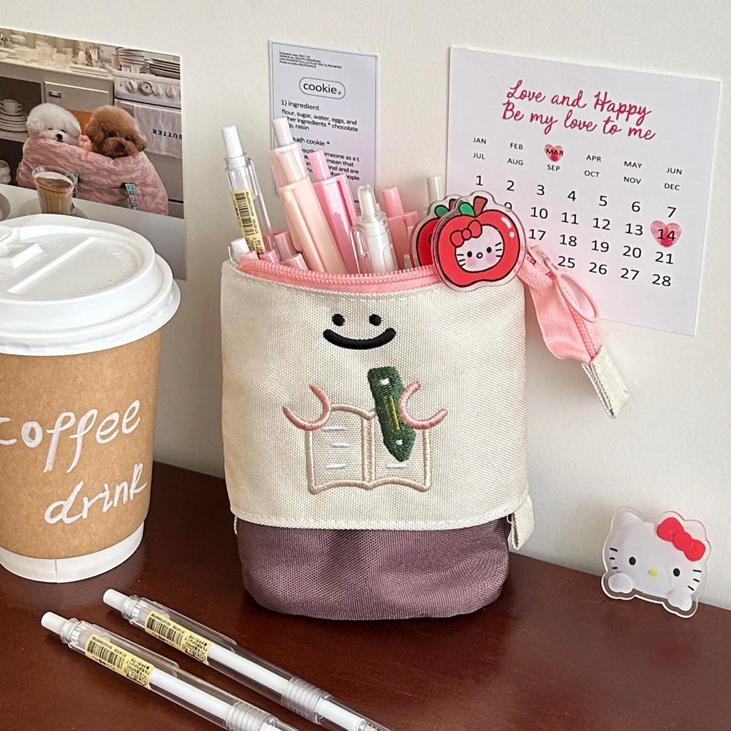 Cartoon design collapsible pencil case in Oxford fabric measuring 17cm by 14cm