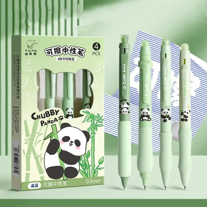 Erasable gel pen with 0.5mm tip, press mechanism and cartoon character designs