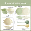 Solid colour ceramic tableware set of seven pieces with modern Japanese style design