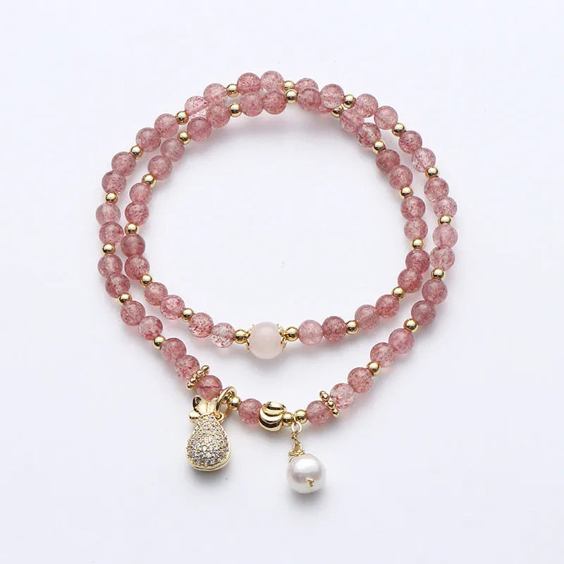 Strawberry quartz geometric bracelet for women with money drawing and luck changing focus