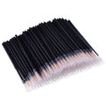 Pack of 100 black disposable eyeliner brushes with fine fibre tips and clear plastic protective sleeves