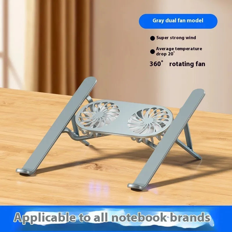 Aluminium alloy portable folding laptop stand with twin cooling fans