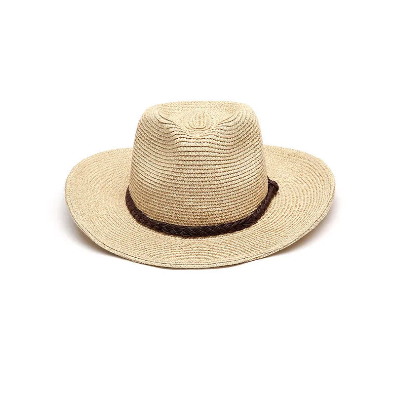 Foldable straw sun hat for men with wide brim in mixed beige colour