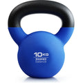 Blue cast iron teapot dumbbell with integrated handle and flat base, showing 10kg weight for home fitness.