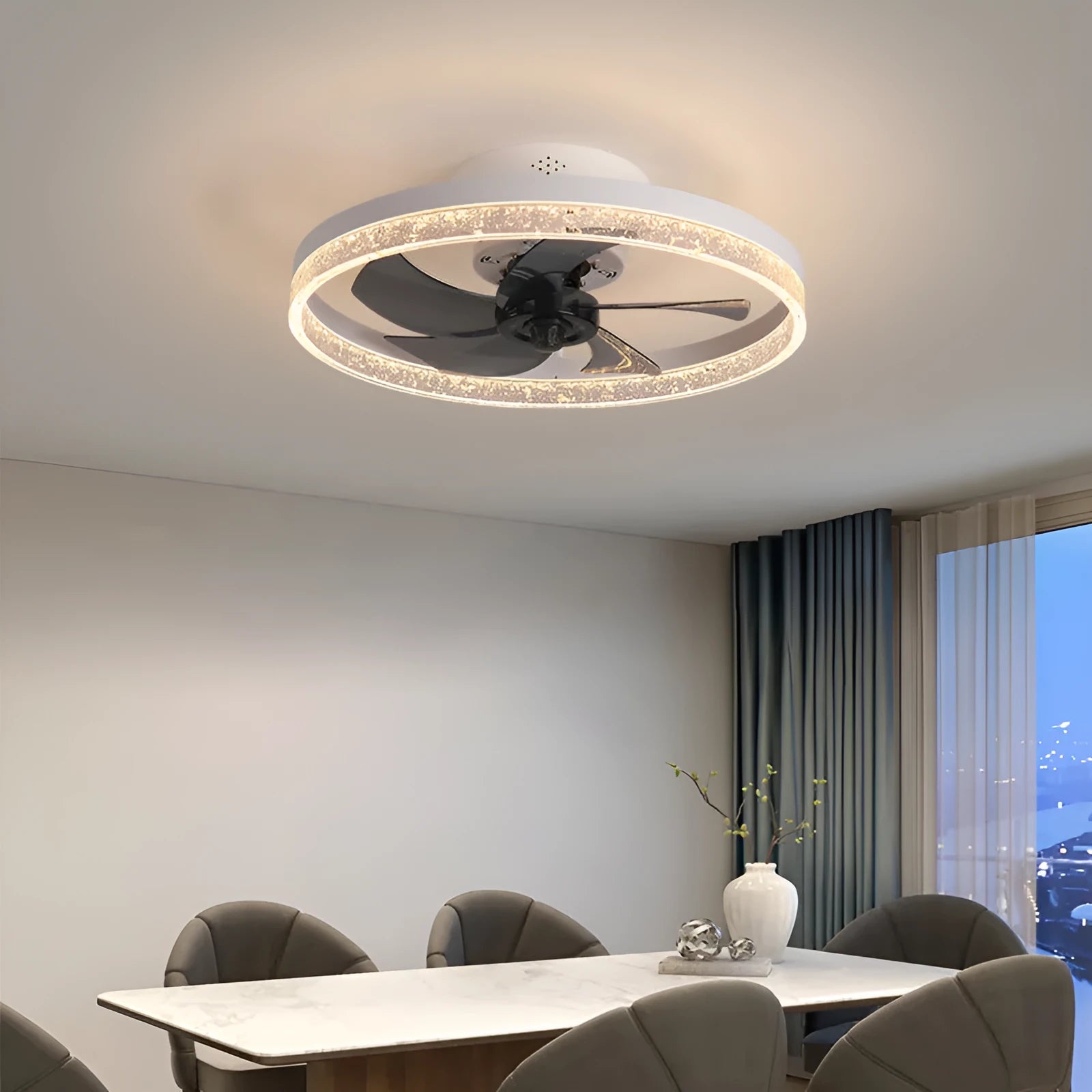 Nordic style remote control ceiling fan lamp with LED lights, 50cm diameter in gold finish