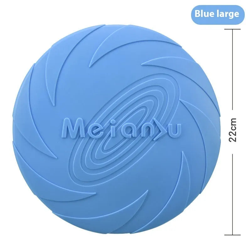 Soft rubber dog frisbee in multiple sizes and colours for outdoor walking and play