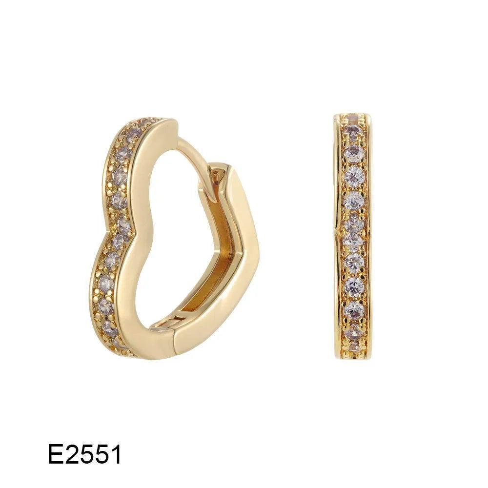 Gold plated heart-shaped zircon ear clip earrings for women on a white background