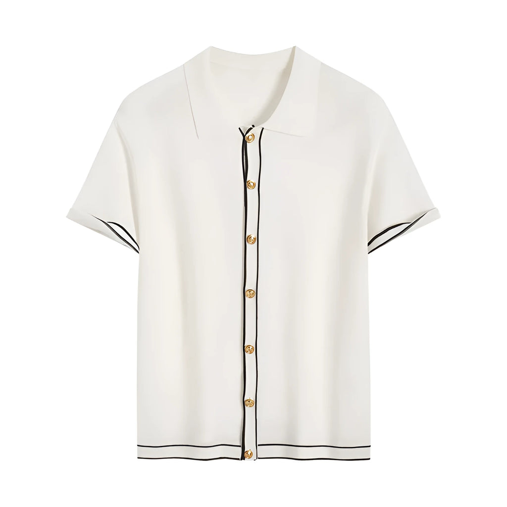 White women's cardigan with contrast colour lapels and short sleeves