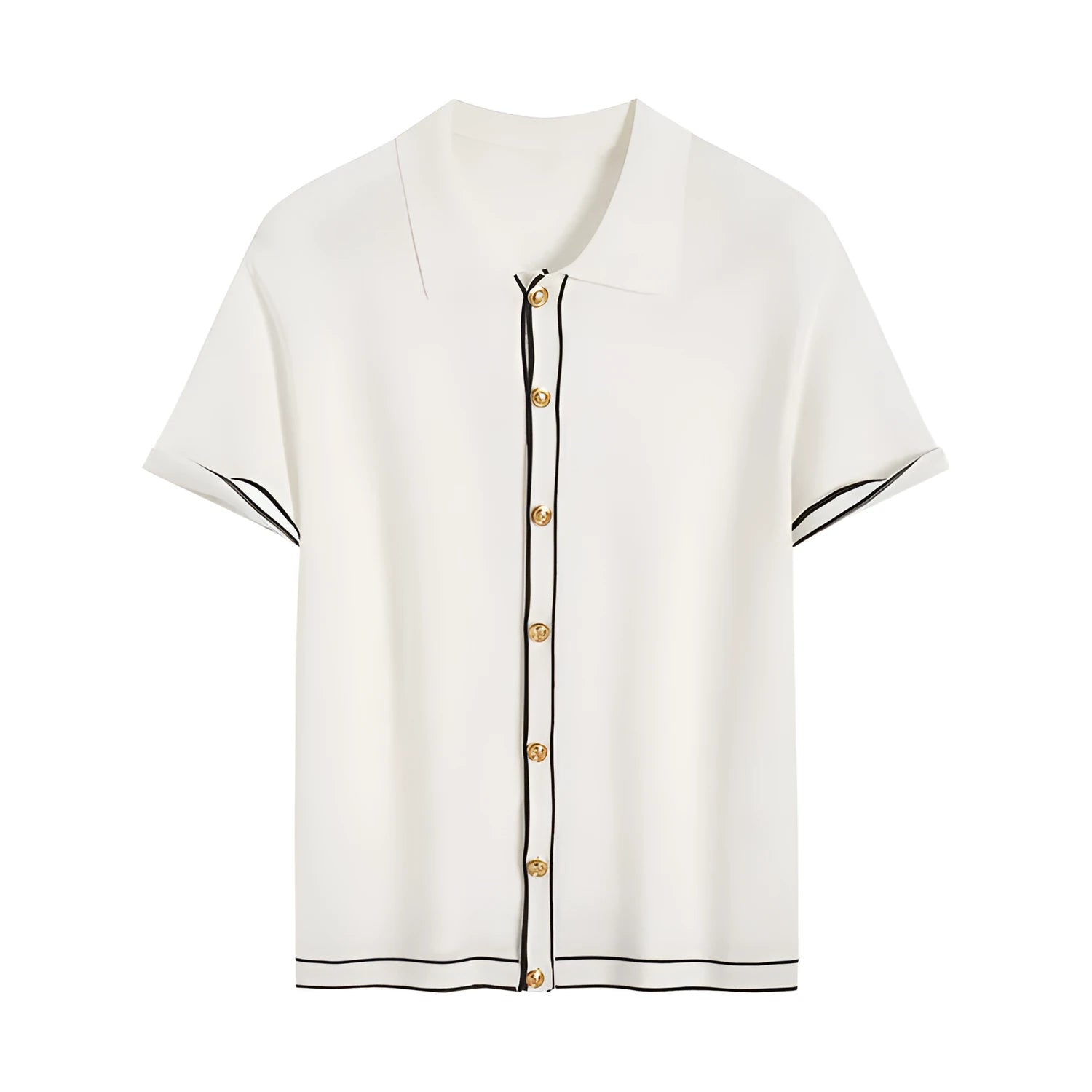 White women's cardigan with contrast colour lapels and short sleeves