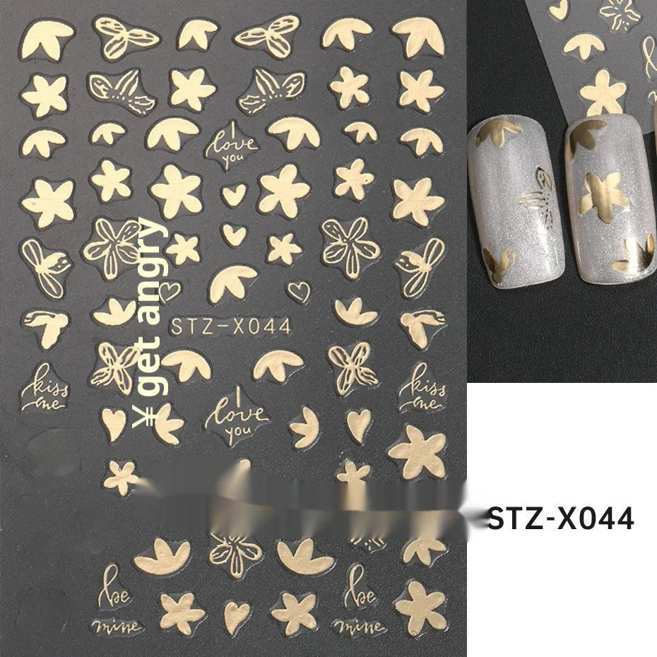 Cartoon nail art stickers with black and silver strip love pattern design