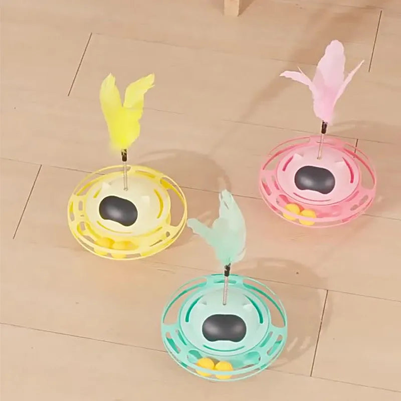 Pink self-hi tumbling cat toy with turntable, measuring 17x10 cm