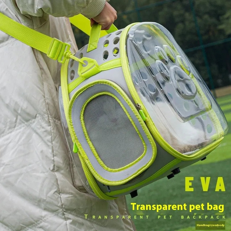Transparent hard-sided EVA cat carrier backpack in large size for cats up to 9kg