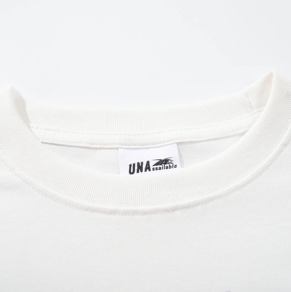 Men's white cotton t-shirt with retro design print showing loose fit and short sleeves