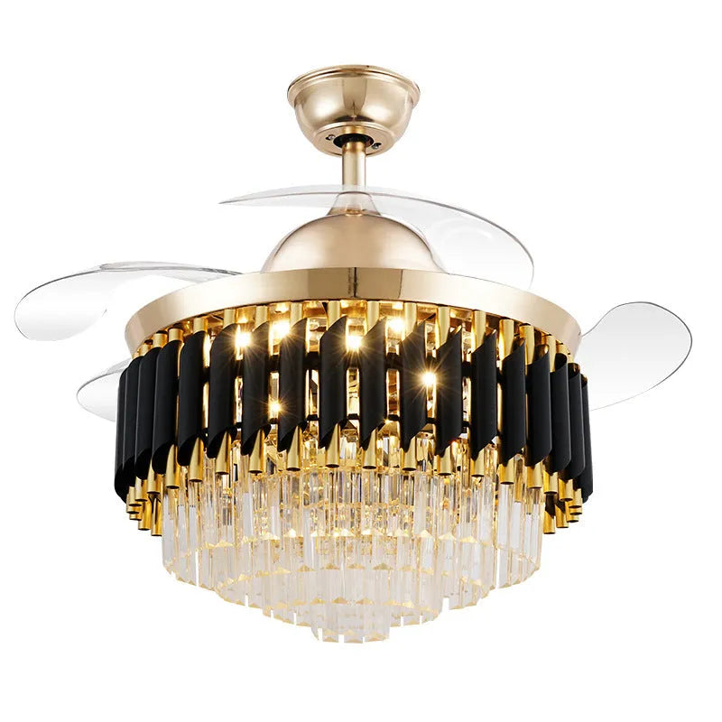 Crystal ceiling fan light with LED lighting and remote control in silver finish