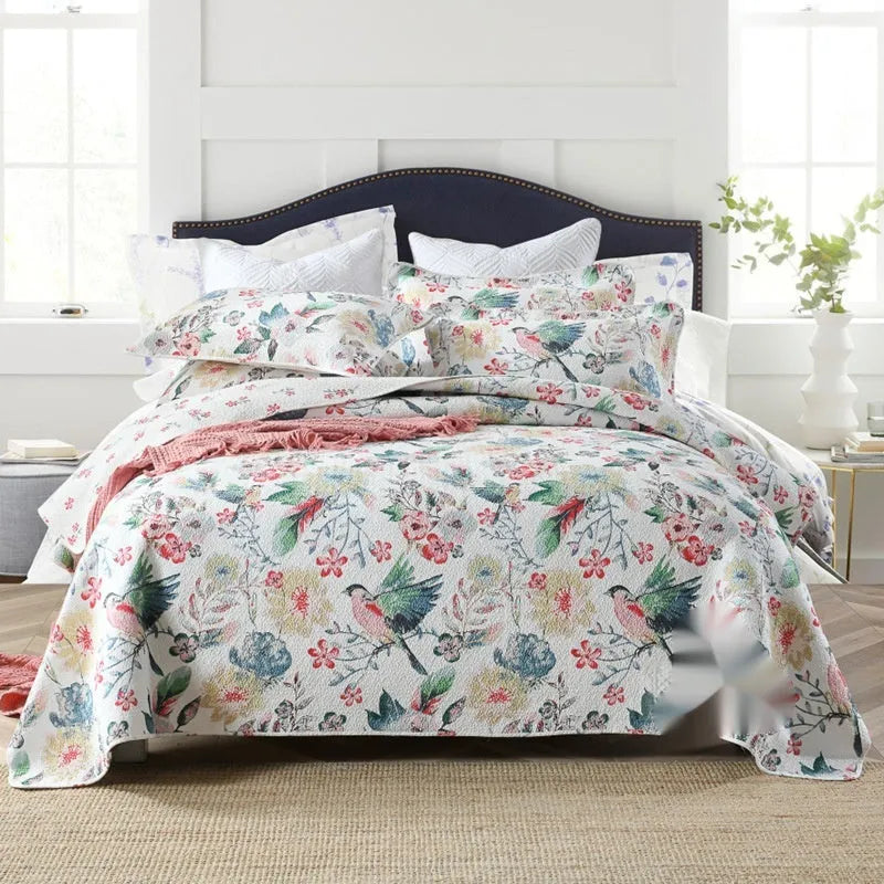 Pure cotton geometric pattern bedspread three-piece set showing double-sided design for 1.8 metre bed