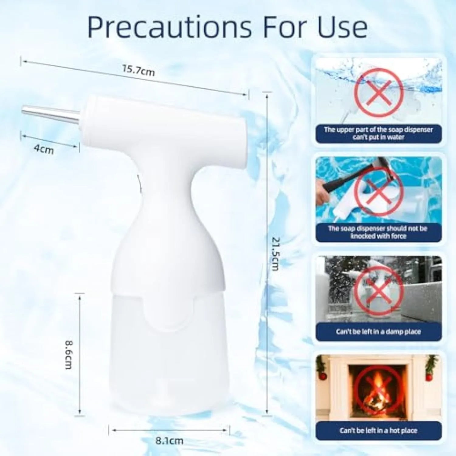 White electric foam soap dispenser with two nozzles and USB charging cable.