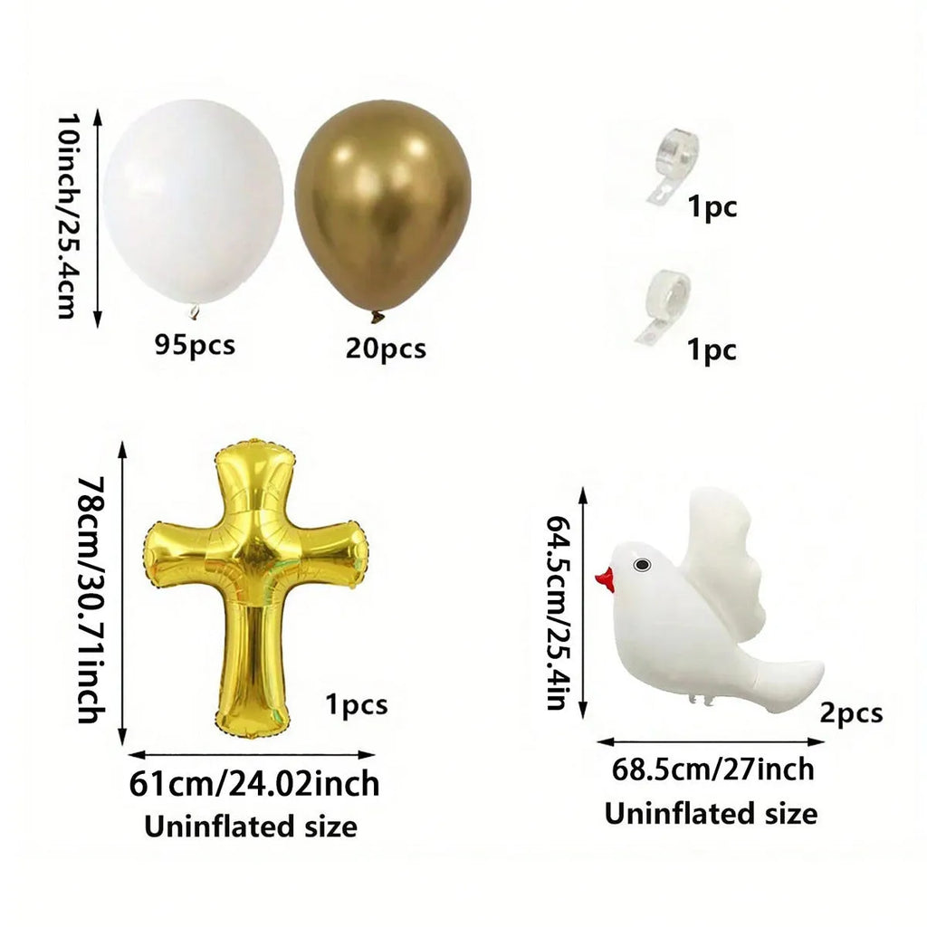120PCs cross white dove balloon arch set with gold and white 10-inch balloons for birthday and wedding decoration