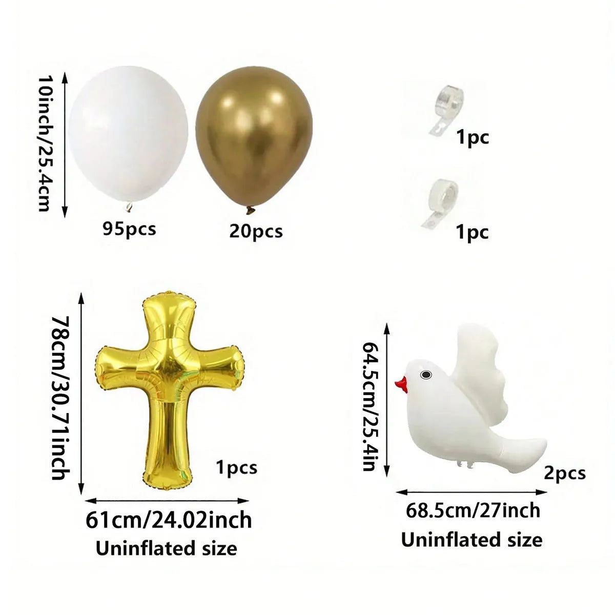 120PCs cross white dove balloon arch set with gold and white 10-inch balloons for birthday and wedding decoration