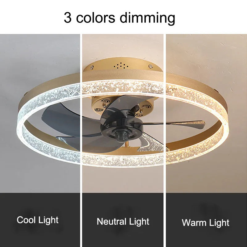 Nordic style remote control ceiling fan lamp with LED lights, 50cm diameter in gold finish
