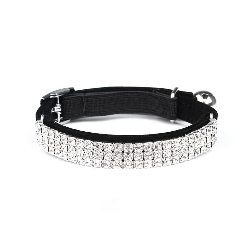 Adjustable velvet cat collar with rhinestones in red, blue, purple, black, or pink