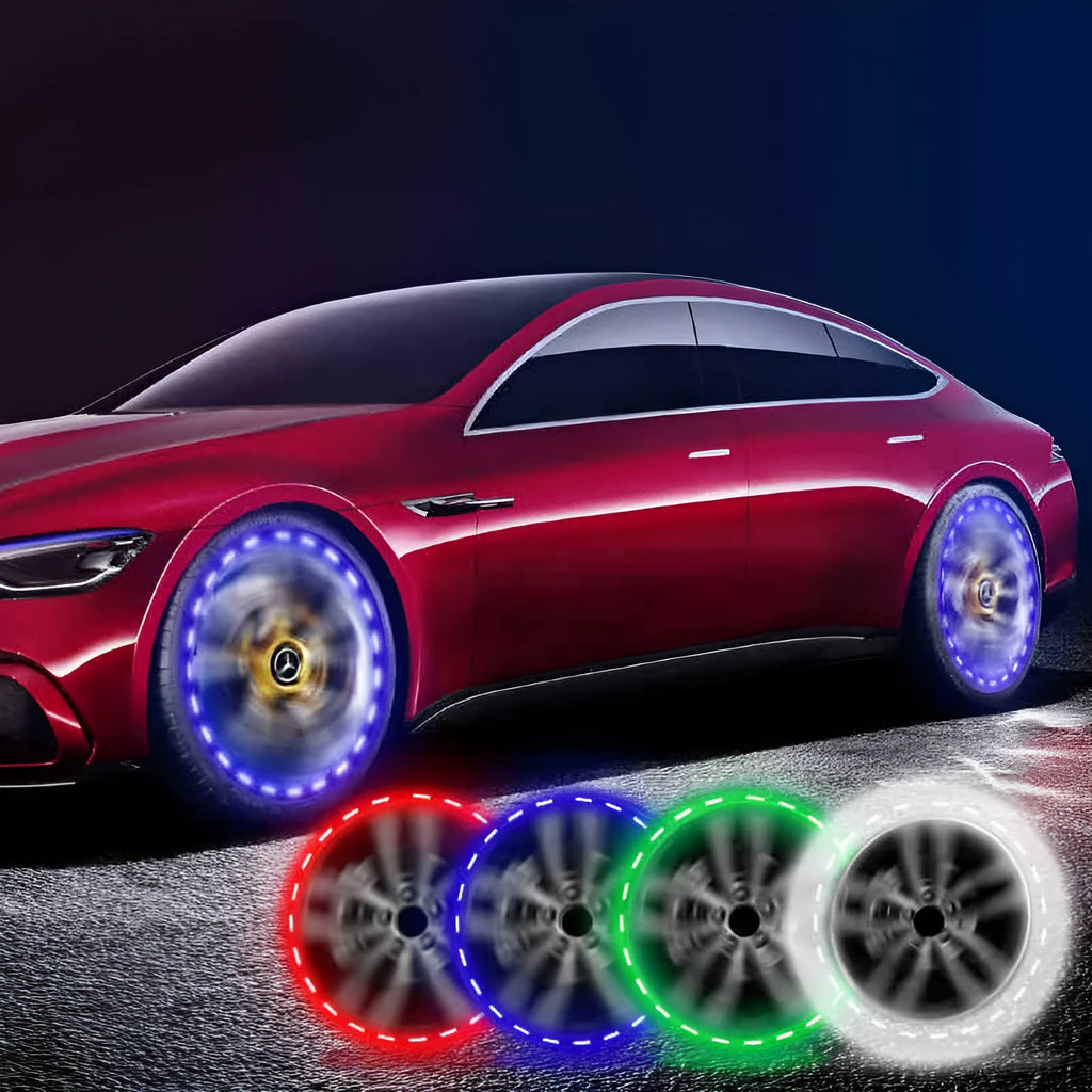 Solar-powered colourful LED hub cap decorative lights for car motorcycle bicycle wheels