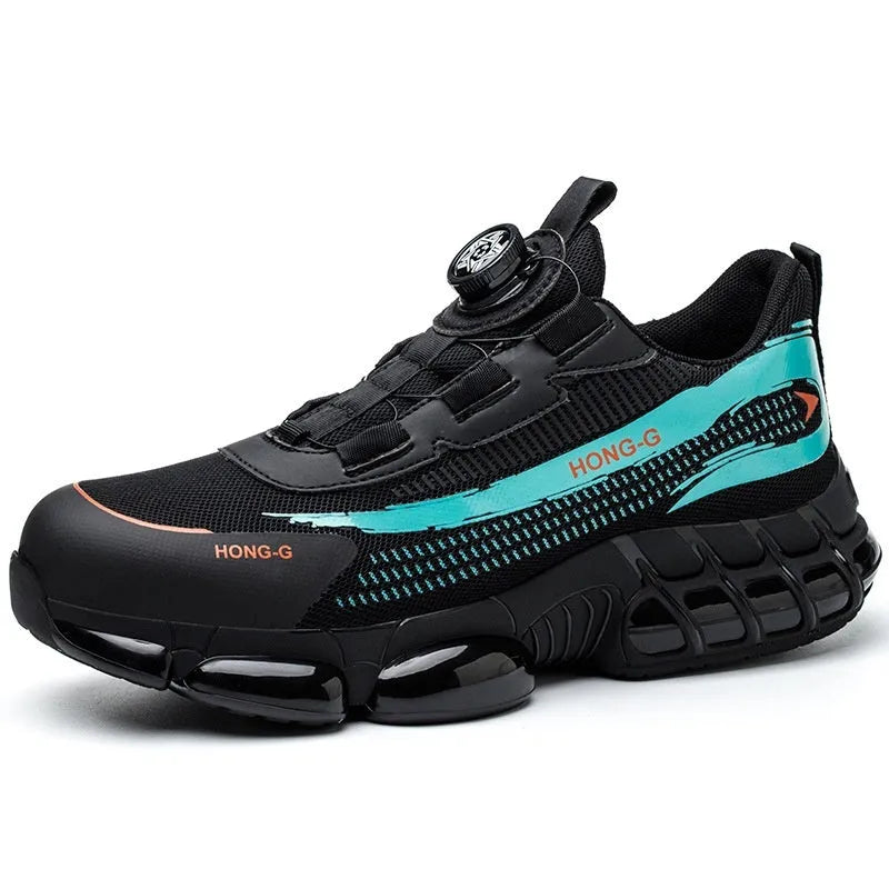 Lightweight Flyknit work shoes with steel toe caps in black, grey and blue colour options
