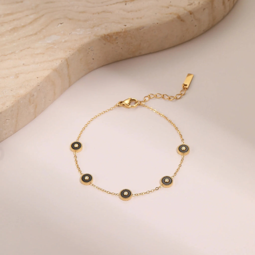 Women's geometric fritillary design bracelet and necklace set with 18K gold plating on stainless steel
