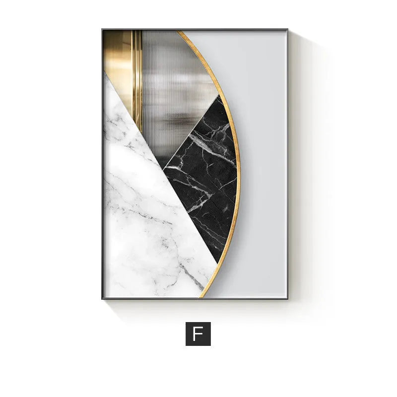 Abstract geometric design printed on a textured canvas wall art poster.