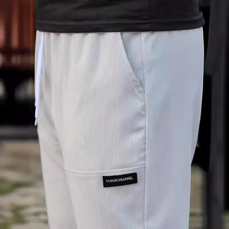 Men's light grey polyester trousers for casual spring and autumn wear