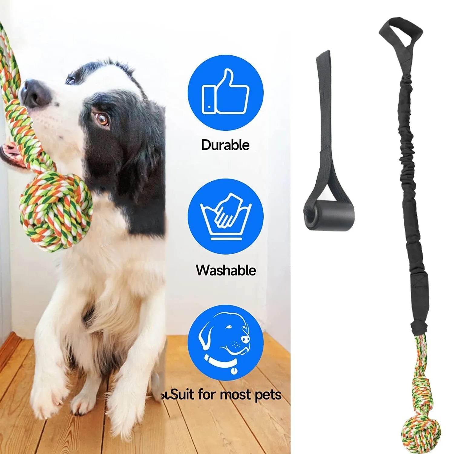 Cotton thread dog tug of war rope toy in black, grey or red colour for interactive play
