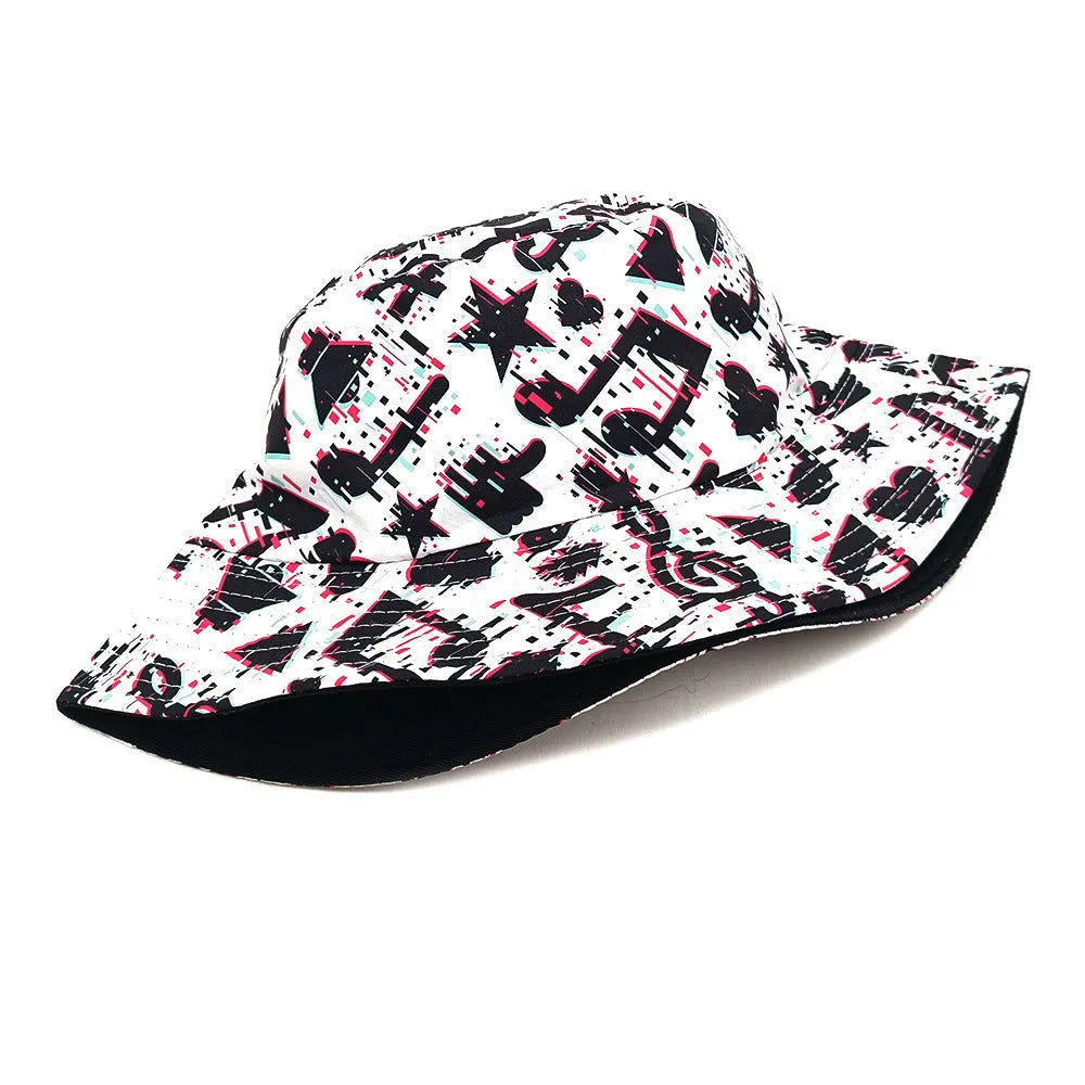 Musical note pattern printed bucket hat with dome crown retro design