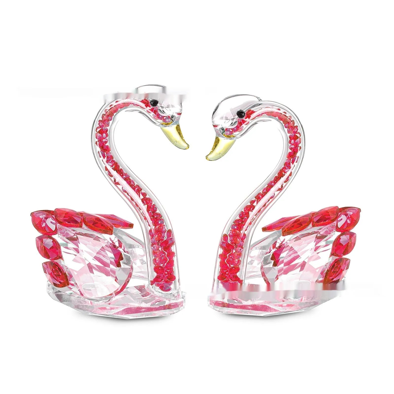Handcrafted crystal swan desktop ornament in red, blue, pink, or violet