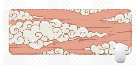 Natural rubber cloud mouse pad in Japanese style pattern on desk with keyboard and mouse