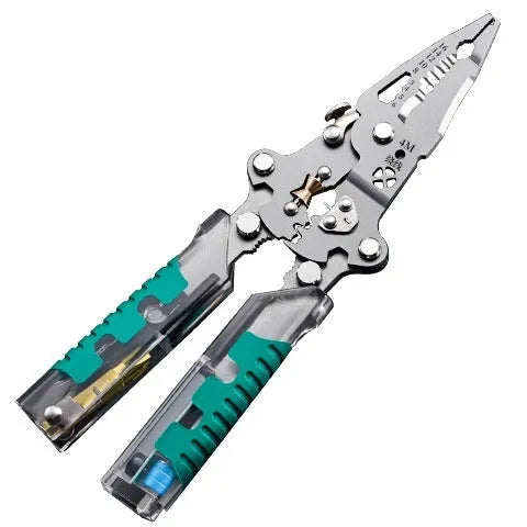 Electricians' wire stripping pliers with pointed nose and 215mm length