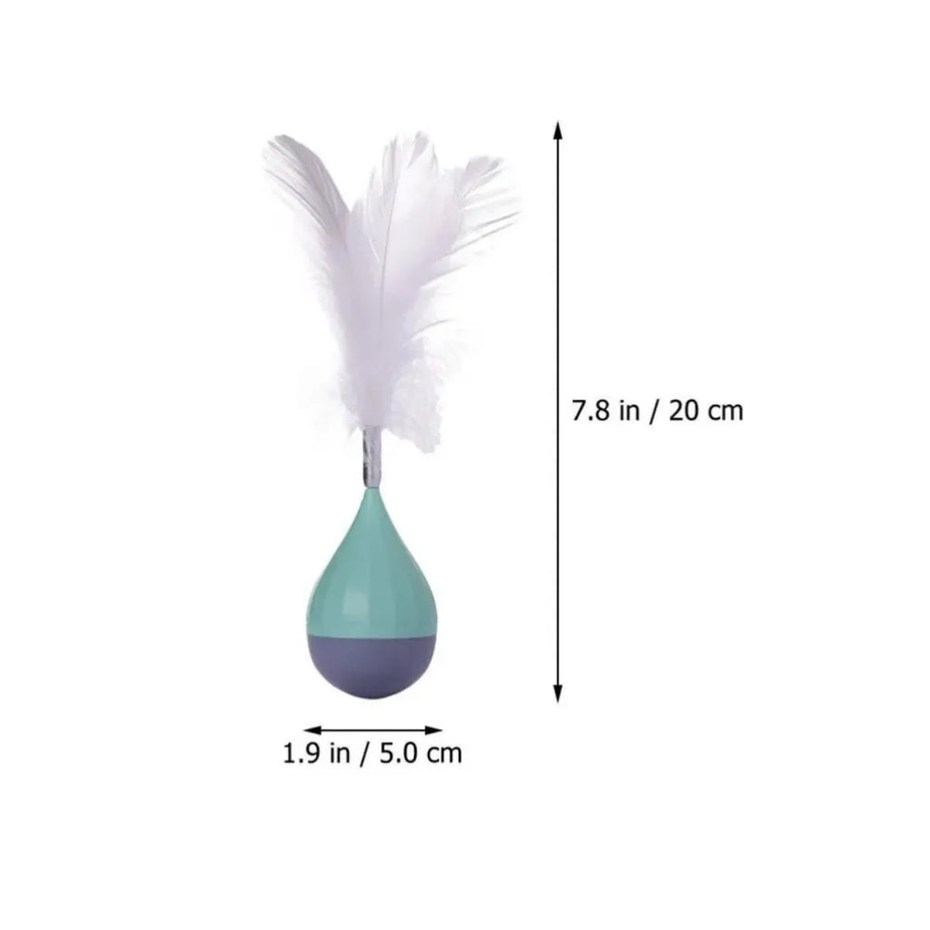 Green feather tumbler cat toy with aluminium alloy tease stick and goose feather teaser