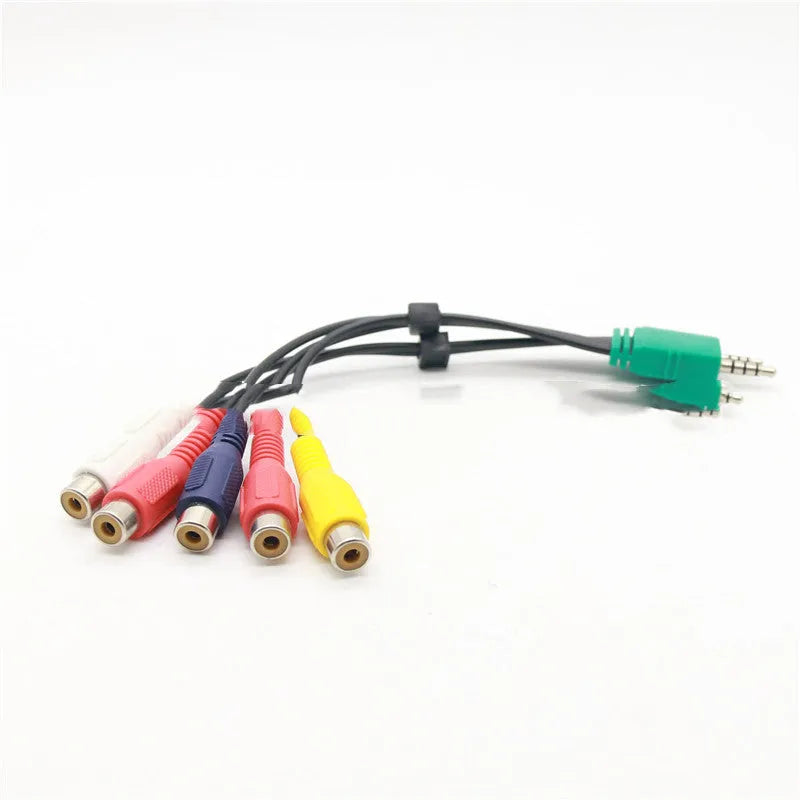 Black 3.5mm and 2.5mm to 5 RCA AV adapter cable with tinned copper wire and 18cm product length