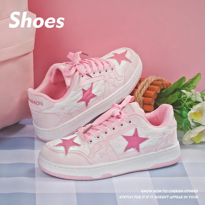 Denim skateboard shoes with lace-up front, round toe, and stitching details in black, green, or pink colours