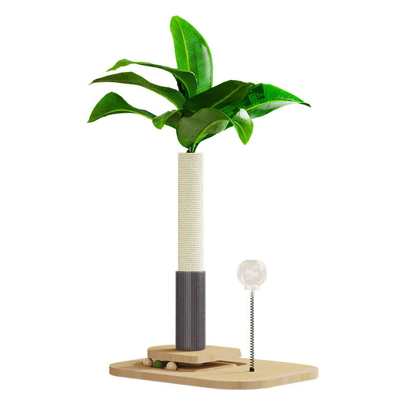 Wooden cat scratching post with canna colour column and textured scratching surface