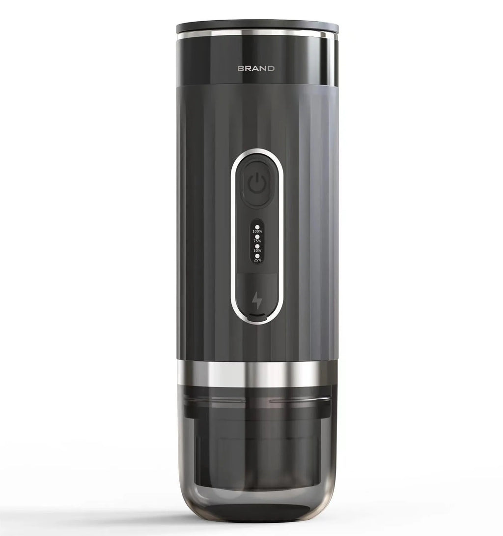 Black portable K cup coffee machine for car use and outdoor camping with compact mini design