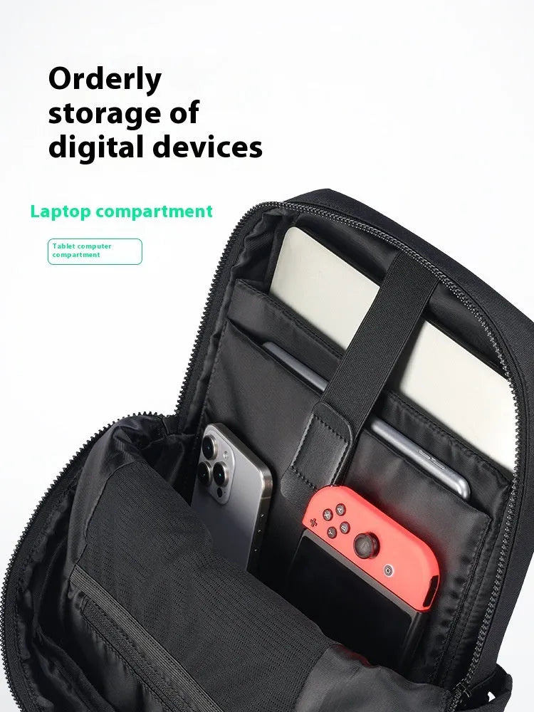 Elegant black Oxford cloth laptop backpack with 20-35 litre capacity and polyester lining