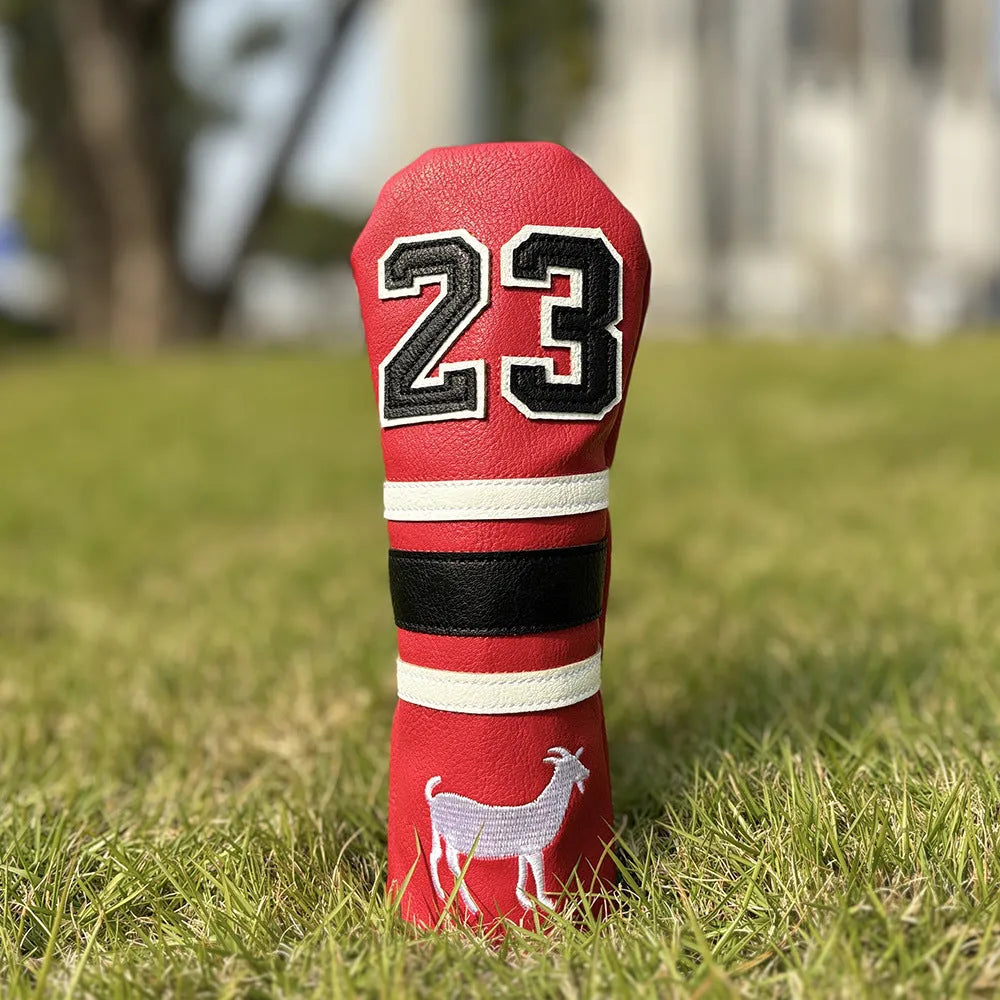 Ram golf headcover set showing chicken leg, 1, 3, 5, UT, and square putter covers in chosen colour.