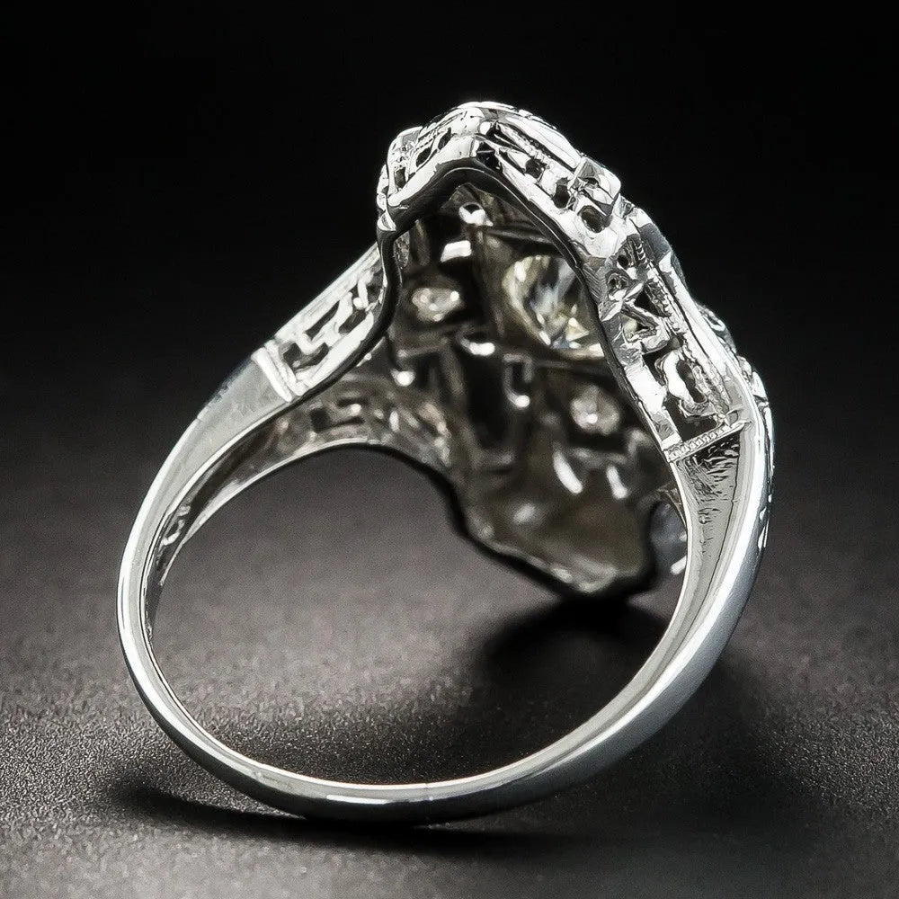 Hollow out geometric copper ring with electroplated silver finish and diamond studs