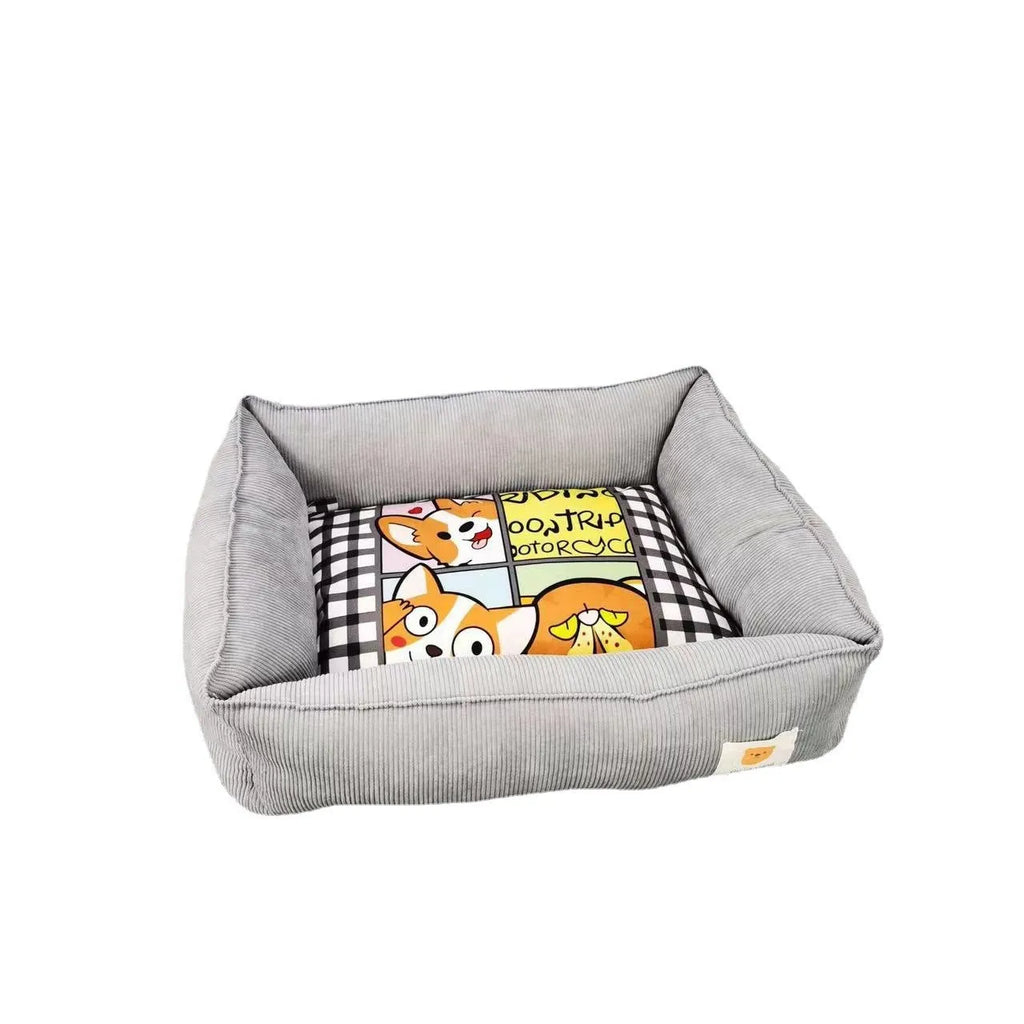 Cotton pet winter nest for dogs and cats in light blue colour with velvet lining