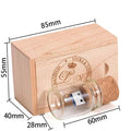 Wooden wish drift bottle USB flash drive in transparent plastic casing showing dimensions