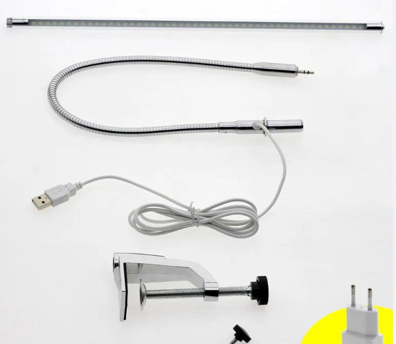 Silver LED nail lighting table lamp with clip attachment and USB cable