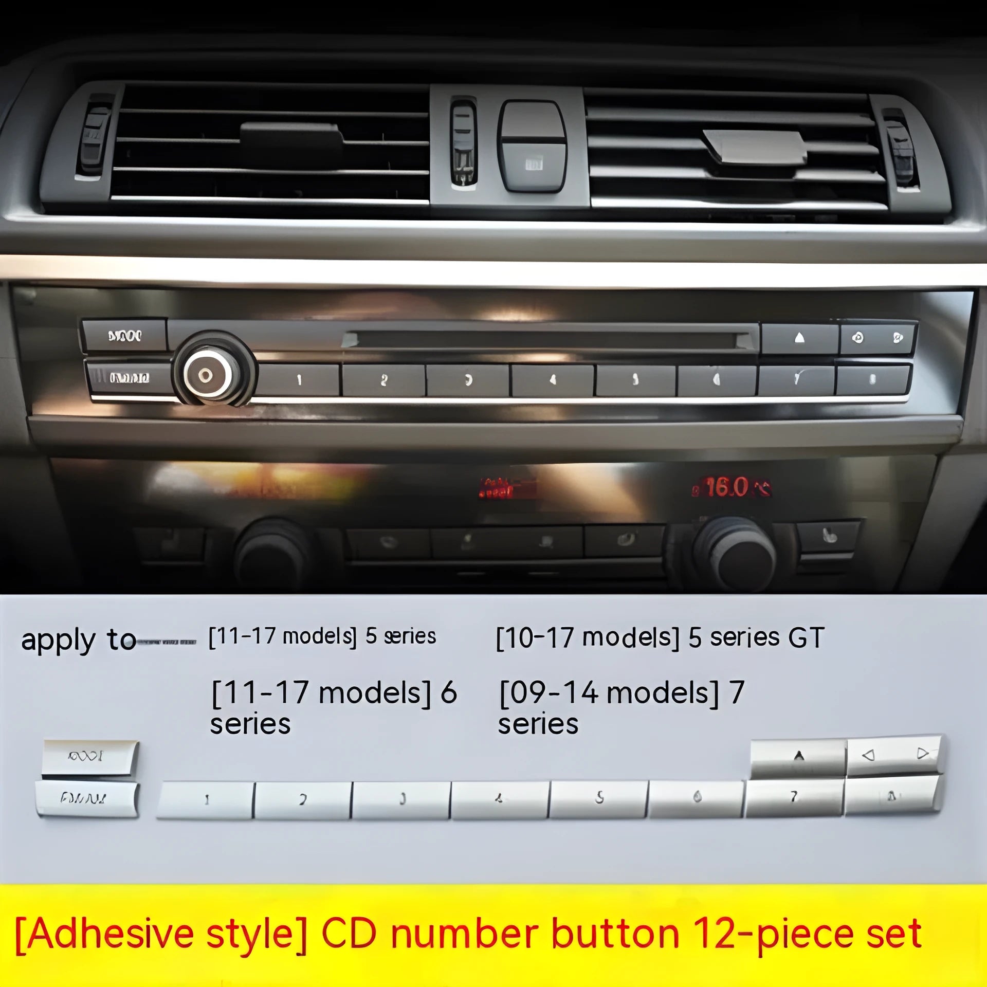 Silver automotive dashboard air conditioning button panel repair set with multiple fitting options