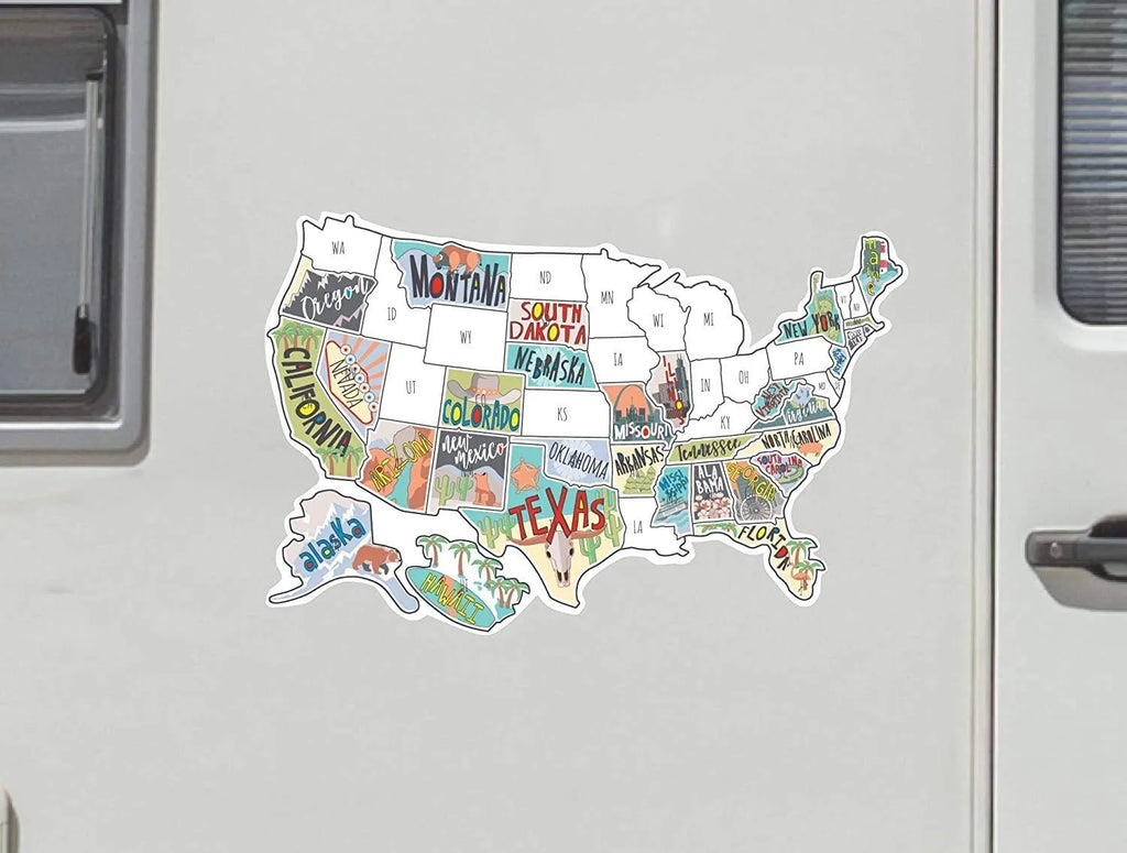 Travel destination car sticker set with map designs and letter styles for vehicle decoration